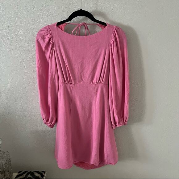 Böhme Pink Linen Blend Open-Back Mini Dress - Picture 1 of 6